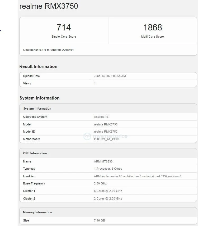 Realme Narzo 60 5G, Geekbench'te listelendi